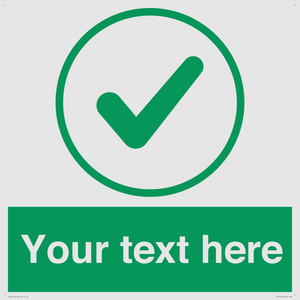 Custom green background, green tick in circle sign